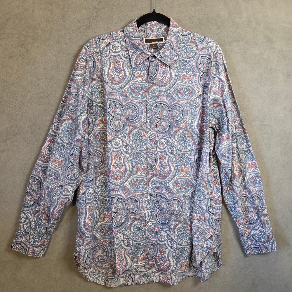Michael Kors Paisley Classic Fit Button Down Shirt Men's XL Cotton Office